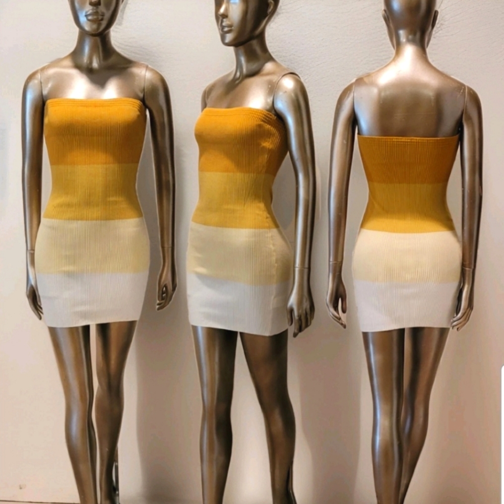NWT Rib Knit Colorblock Gradient Bodycon Tube Mini Dress Sz M